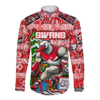 Custom Swans Rugby Merry Christmas Long Sleeve Button Shirt Indigenous Australian Art
