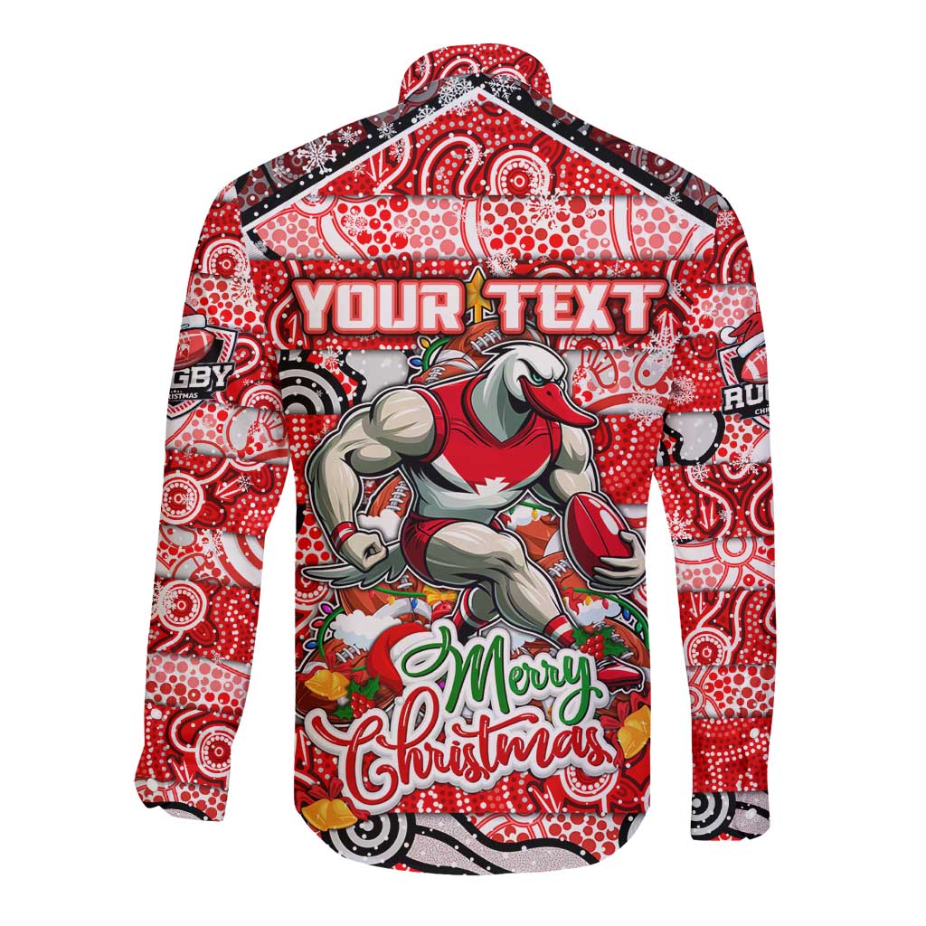 Custom Swans Rugby Merry Christmas Long Sleeve Button Shirt Indigenous Australian Art