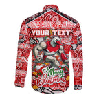 Custom Swans Rugby Merry Christmas Long Sleeve Button Shirt Indigenous Australian Art