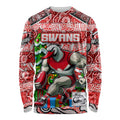 Custom Swans Rugby Merry Christmas Long Sleeve Shirt Indigenous Australian Art