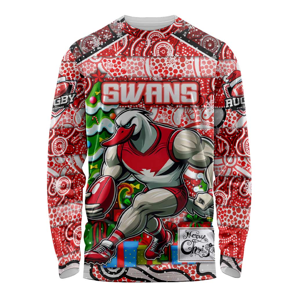 Custom Swans Rugby Merry Christmas Long Sleeve Shirt Indigenous Australian Art