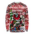 Custom Swans Rugby Merry Christmas Long Sleeve Shirt Indigenous Australian Art