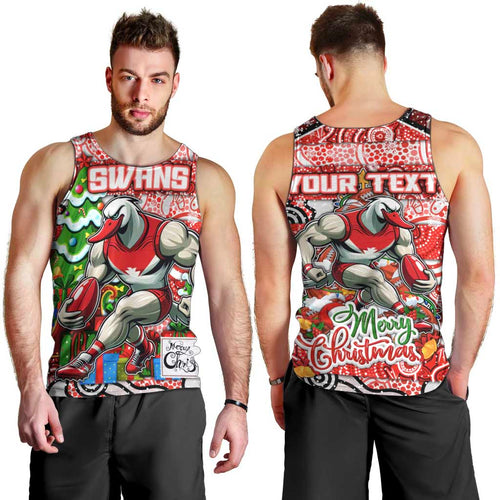 Custom Swans Rugby Merry Christmas Men Tank Top Indigenous Australian Art