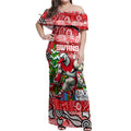 Custom Swans Rugby Merry Christmas Off Shoulder Maxi Dress Indigenous Australian Art
