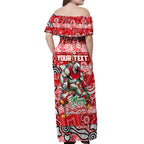 Custom Swans Rugby Merry Christmas Off Shoulder Maxi Dress Indigenous Australian Art