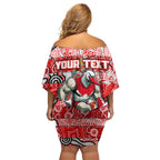 Custom Swans Rugby Merry Christmas Off Shoulder Short Dress Indigenous Australian Art