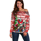 Custom Swans Rugby Merry Christmas Off Shoulder Sweater Indigenous Australian Art