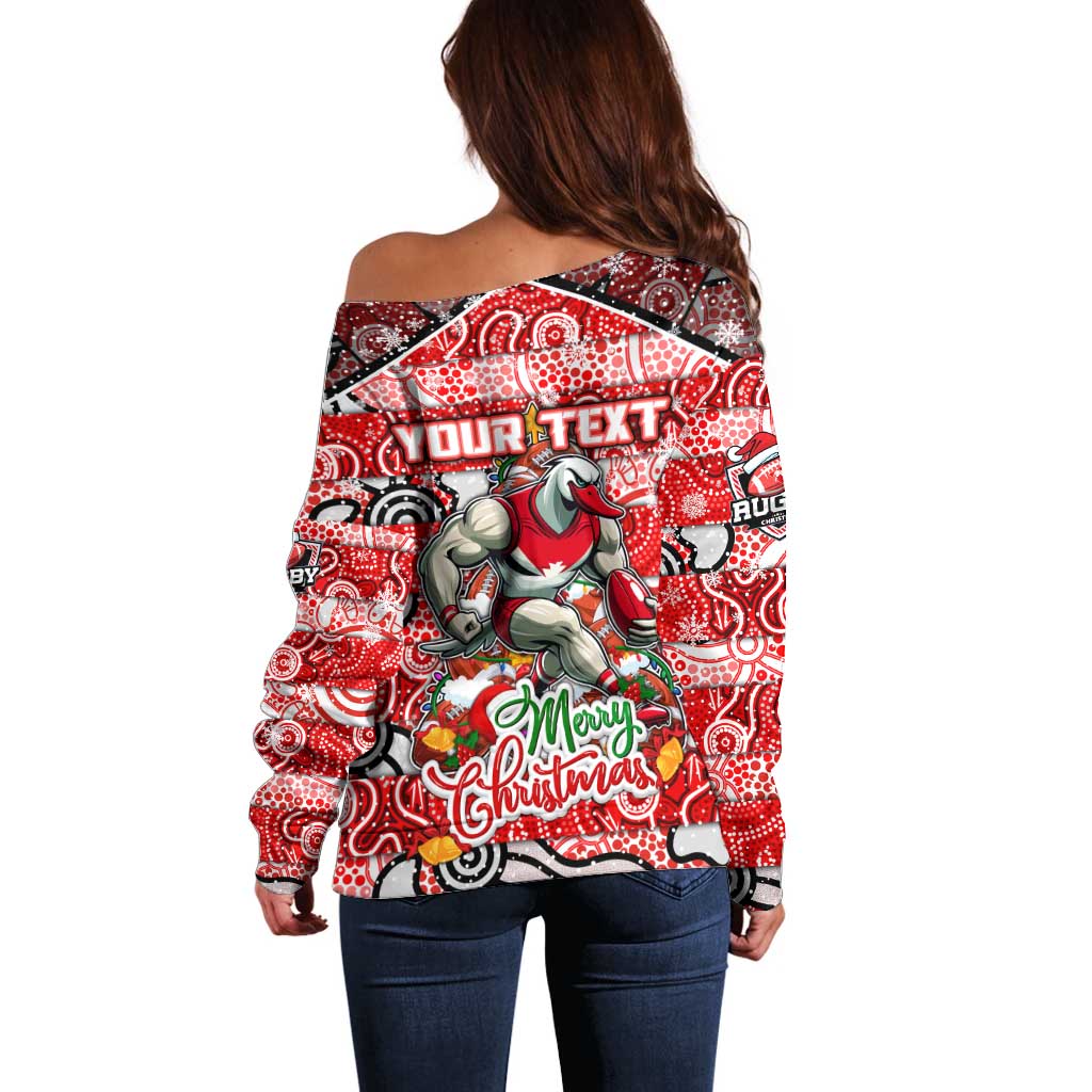 Custom Swans Rugby Merry Christmas Off Shoulder Sweater Indigenous Australian Art