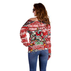 Custom Swans Rugby Merry Christmas Off Shoulder Sweater Indigenous Australian Art