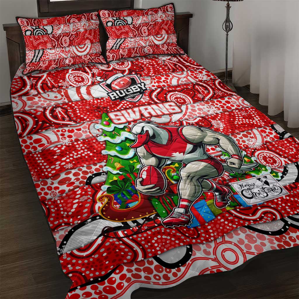 Swans Football Merry Christmas Quilt Bed Set Indigenous Australian Art