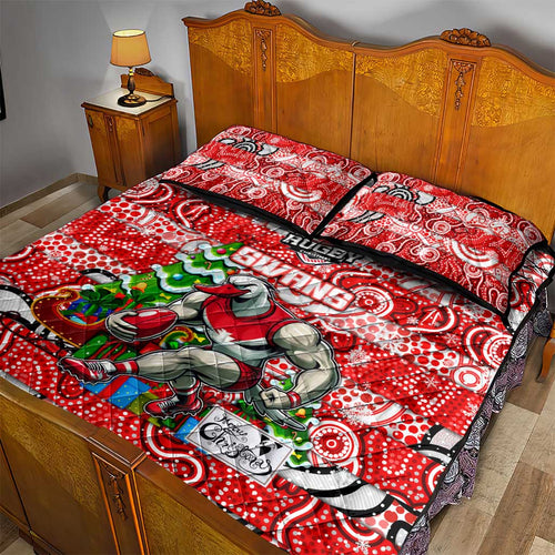 Swans Football Merry Christmas Quilt Bed Set Indigenous Australian Art