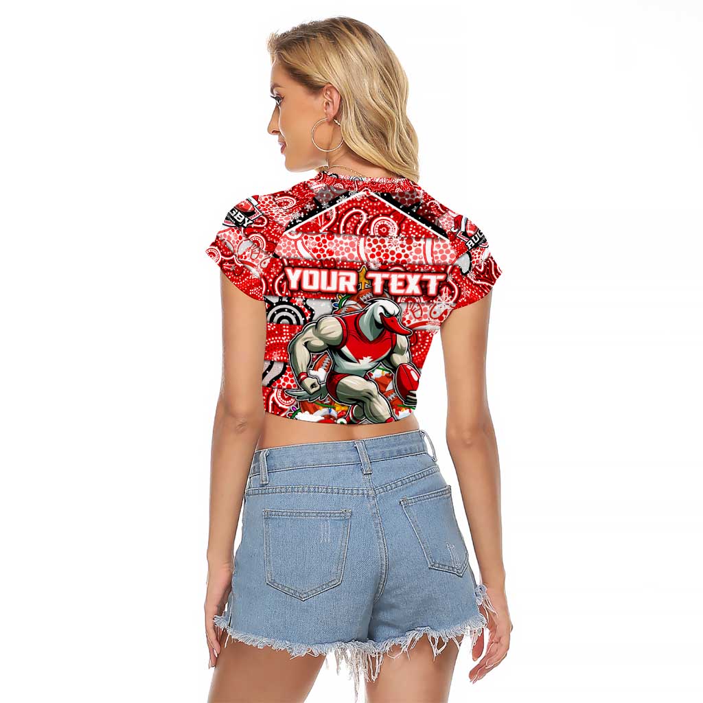Custom Swans Rugby Merry Christmas Raglan Cropped T Shirt Indigenous Australian Art