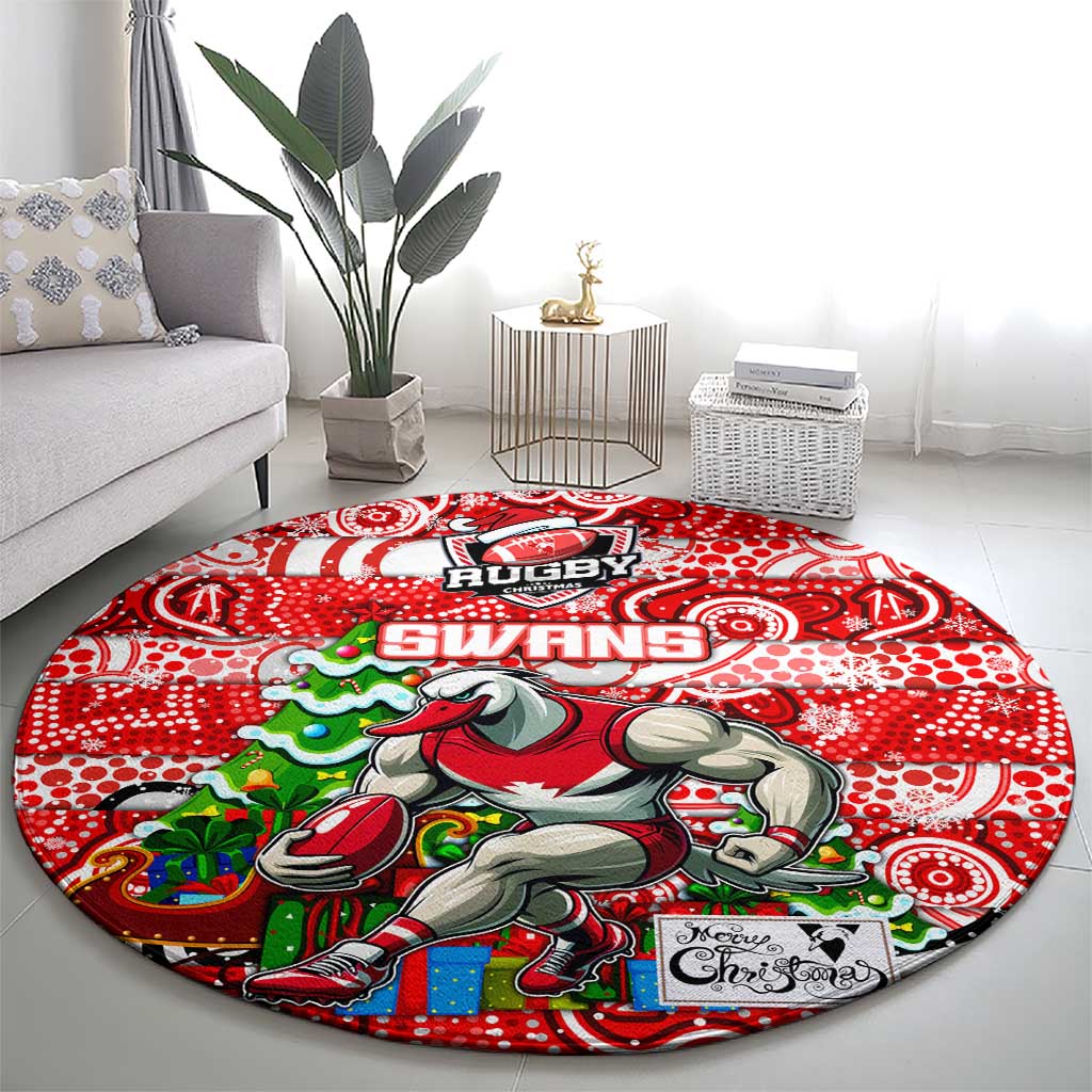 Swans Football Merry Christmas Round Carpet Indigenous Australian Art