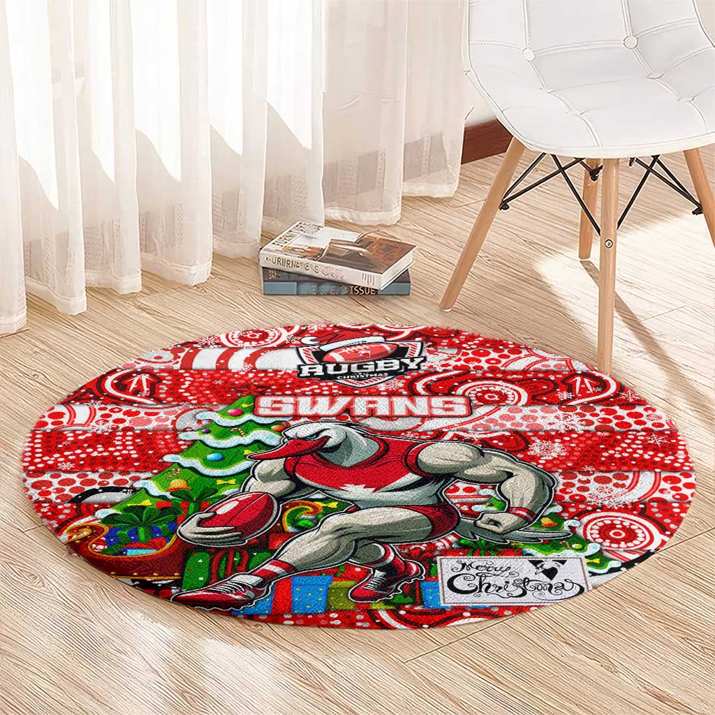 Swans Football Merry Christmas Round Carpet Indigenous Australian Art