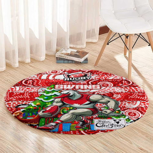 Swans Football Merry Christmas Round Carpet Indigenous Australian Art