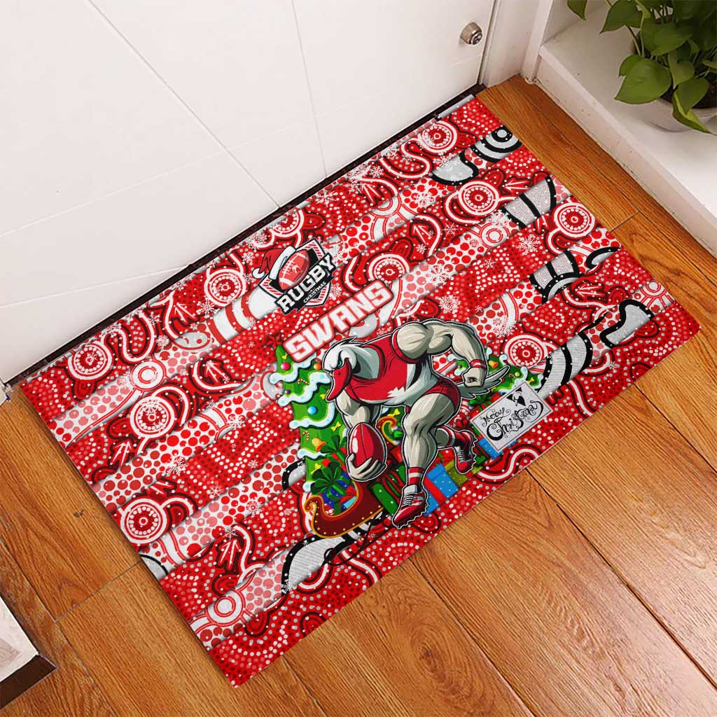 Swans Football Merry Christmas Rubber Doormat Indigenous Australian Art