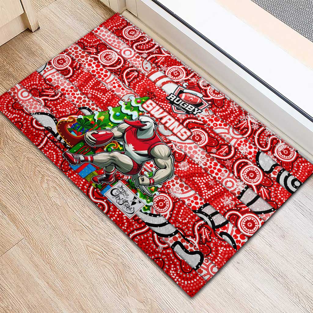 Swans Football Merry Christmas Rubber Doormat Indigenous Australian Art