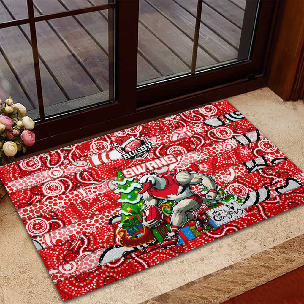 Swans Football Merry Christmas Rubber Doormat Indigenous Australian Art