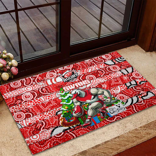 Swans Football Merry Christmas Rubber Doormat Indigenous Australian Art