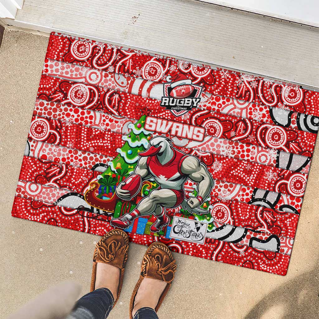 Swans Football Merry Christmas Rubber Doormat Indigenous Australian Art
