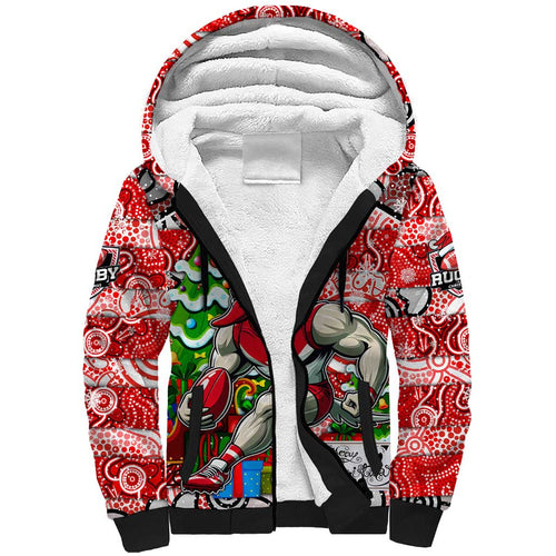 Custom Swans Rugby Merry Christmas Sherpa Hoodie Indigenous Australian Art