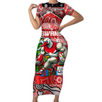 Custom Swans Rugby Merry Christmas Short Sleeve Bodycon Dress Indigenous Australian Art