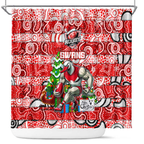 Swans Football Merry Christmas Shower Curtain Indigenous Australian Art