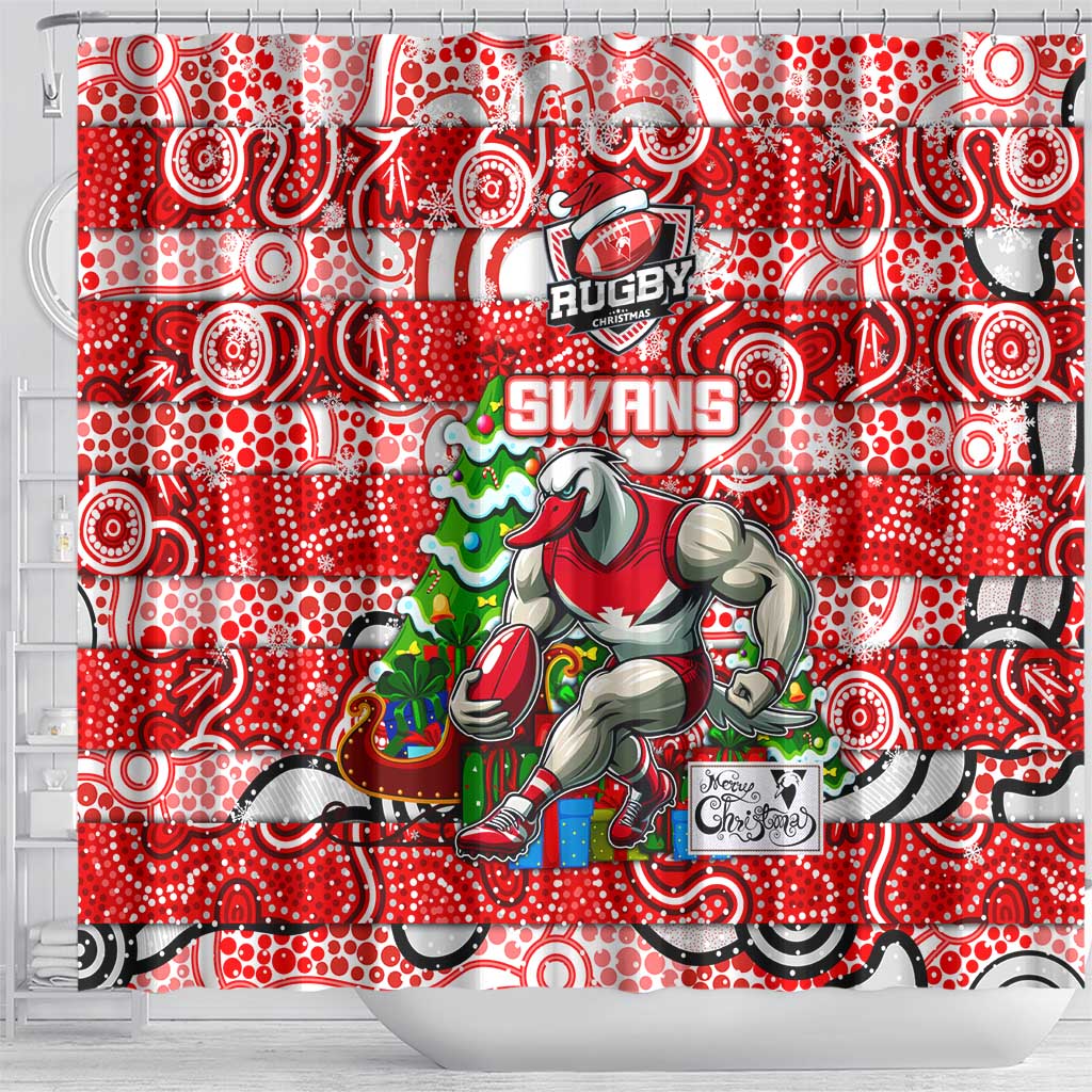 Swans Football Merry Christmas Shower Curtain Indigenous Australian Art