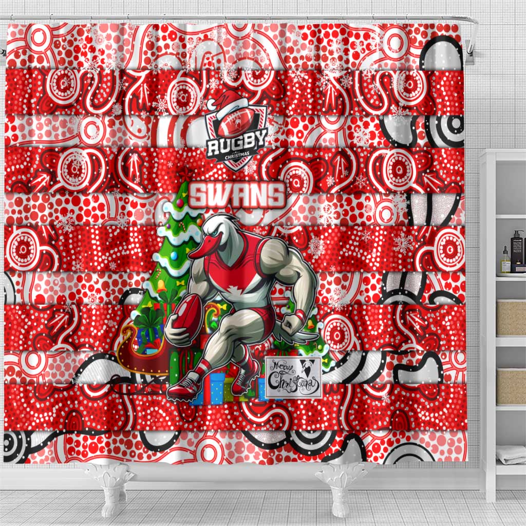 Swans Football Merry Christmas Shower Curtain Indigenous Australian Art