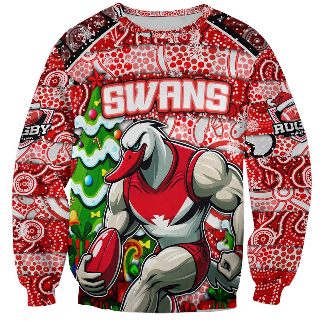 Custom Swans Rugby Merry Christmas Sweatshirt Indigenous Australian Art