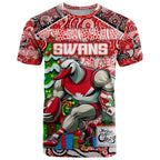 Custom Swans Rugby Merry Christmas T Shirt Indigenous Australian Art