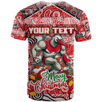 Custom Swans Rugby Merry Christmas T Shirt Indigenous Australian Art