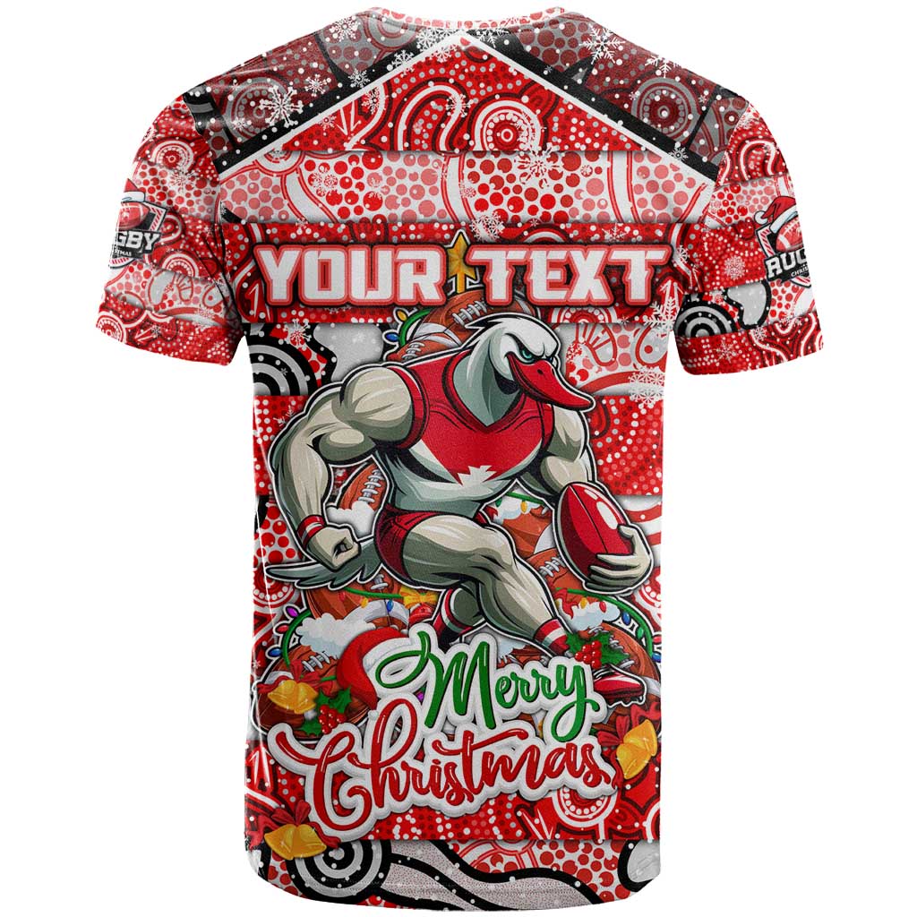 Custom Swans Rugby Merry Christmas T Shirt Indigenous Australian Art