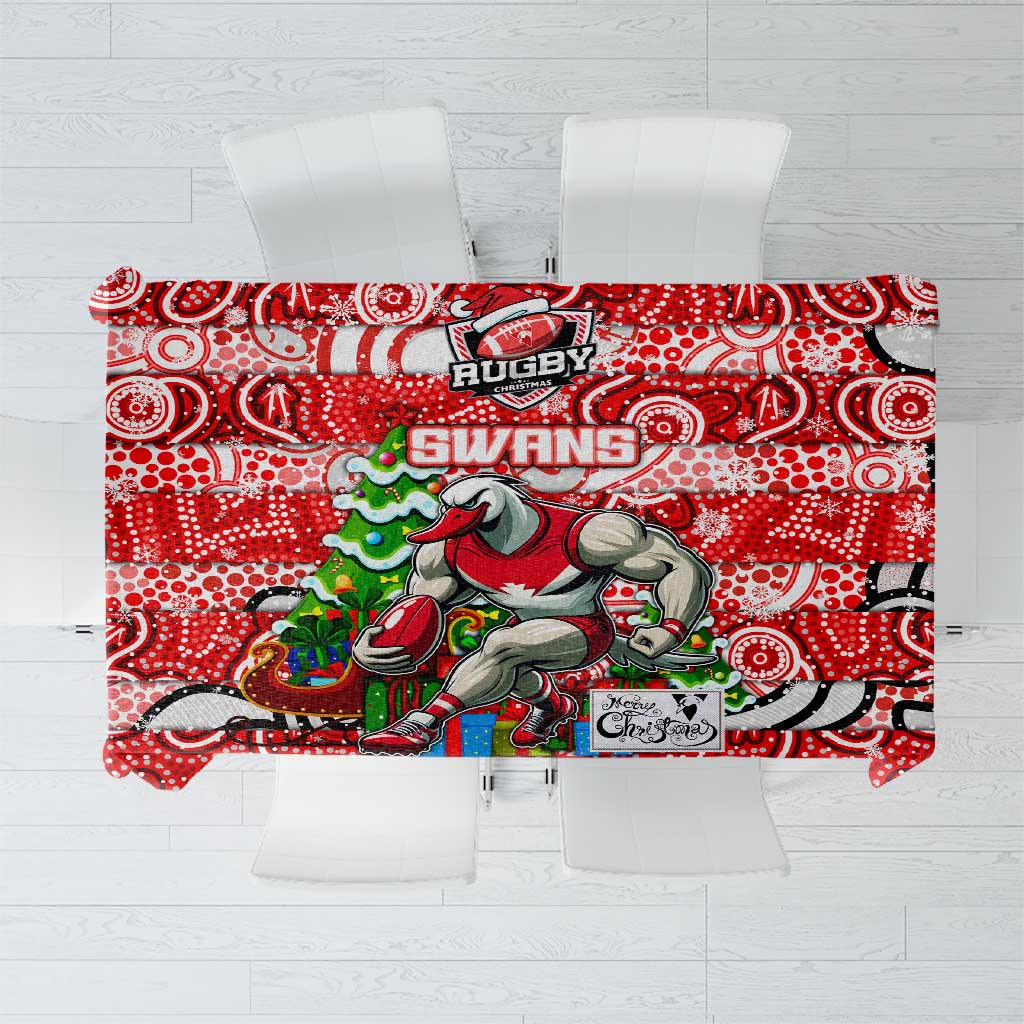 Swans Football Merry Christmas Tablecloth Indigenous Australian Art