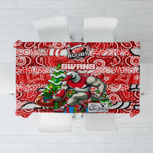 Swans Football Merry Christmas Tablecloth Indigenous Australian Art