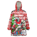 Custom Swans Rugby Merry Christmas Wearable Blanket Hoodie Indigenous Australian Art