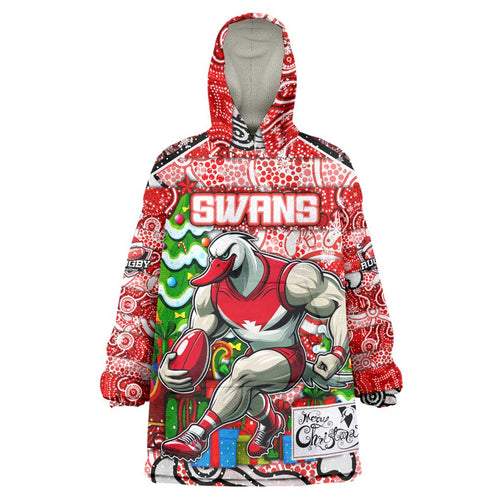 Custom Swans Rugby Merry Christmas Wearable Blanket Hoodie Indigenous Australian Art