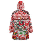 Custom Swans Rugby Merry Christmas Wearable Blanket Hoodie Indigenous Australian Art