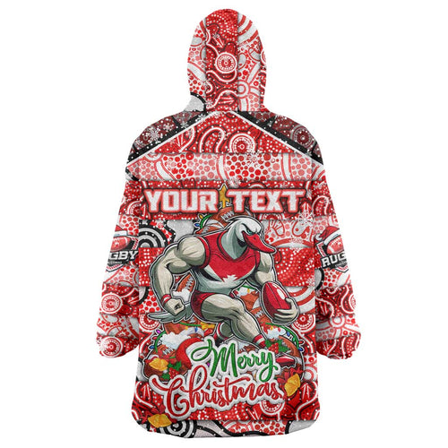 Custom Swans Rugby Merry Christmas Wearable Blanket Hoodie Indigenous Australian Art