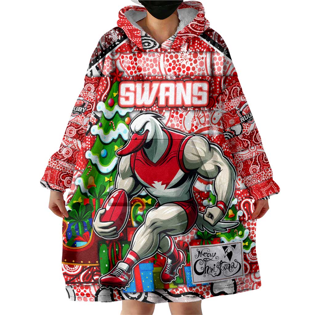 Custom Swans Rugby Merry Christmas Wearable Blanket Hoodie Indigenous Australian Art