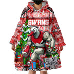 Custom Swans Rugby Merry Christmas Wearable Blanket Hoodie Indigenous Australian Art