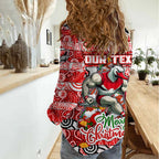Custom Swans Rugby Merry Christmas Women Casual Shirt Indigenous Australian Art