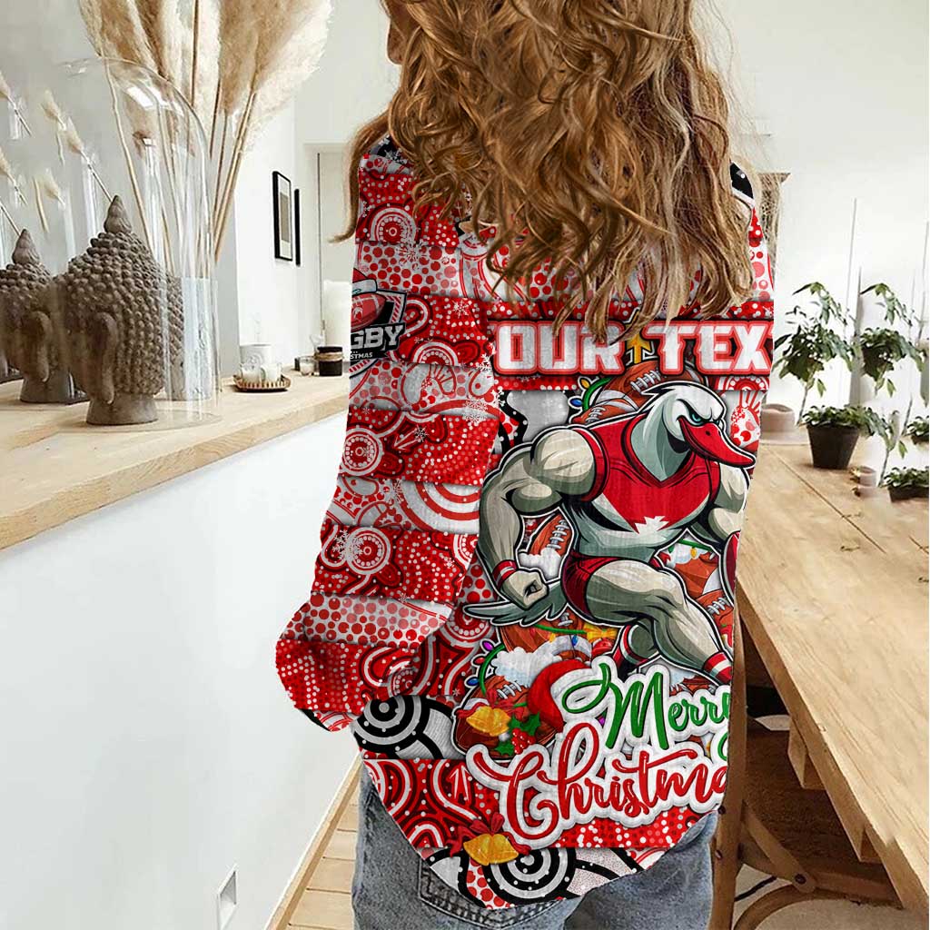 Custom Swans Rugby Merry Christmas Women Casual Shirt Indigenous Australian Art