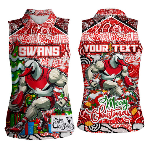 Custom Swans Rugby Merry Christmas Women Sleeveless Polo Shirt Indigenous Australian Art