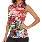 Custom Swans Rugby Merry Christmas Women Sleeveless Polo Shirt Indigenous Australian Art