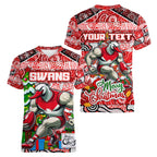 Custom Swans Rugby Merry Christmas Women V-Neck T-Shirt Indigenous Australian Art