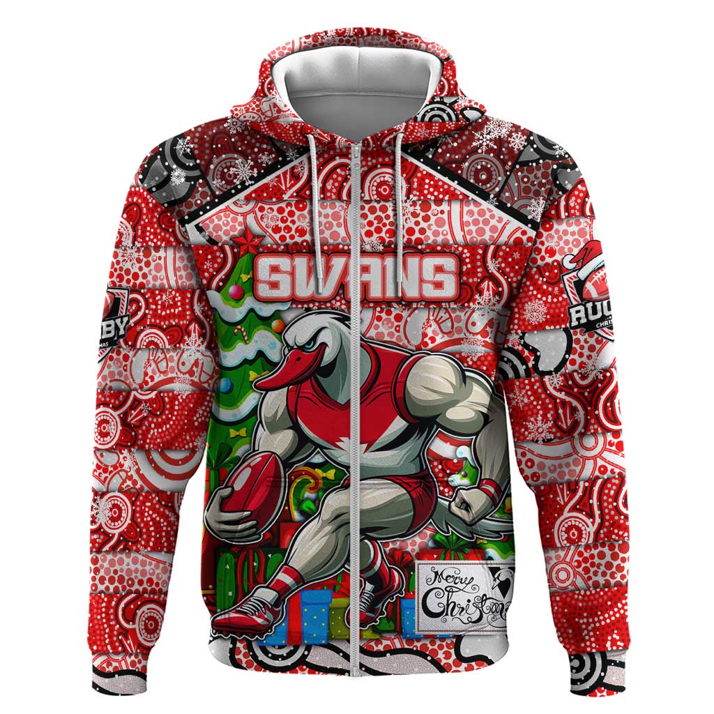 Custom Swans Rugby Merry Christmas Zip Hoodie Indigenous Australian Art