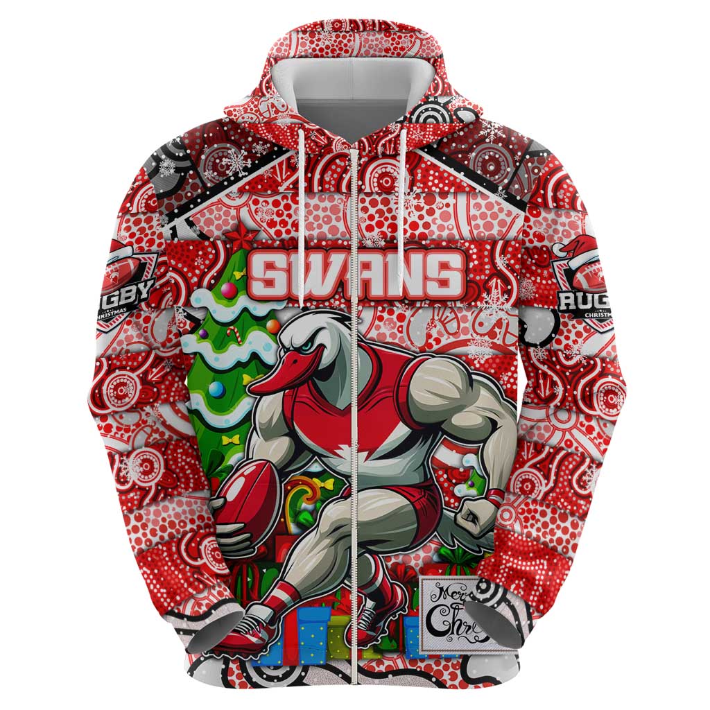 Custom Swans Rugby Merry Christmas Zip Hoodie Indigenous Australian Art