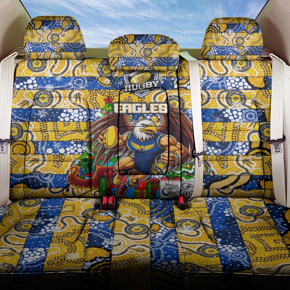 Eagles Football Merry Christmas Back Car Seat Cover Indigenous Australian Art
