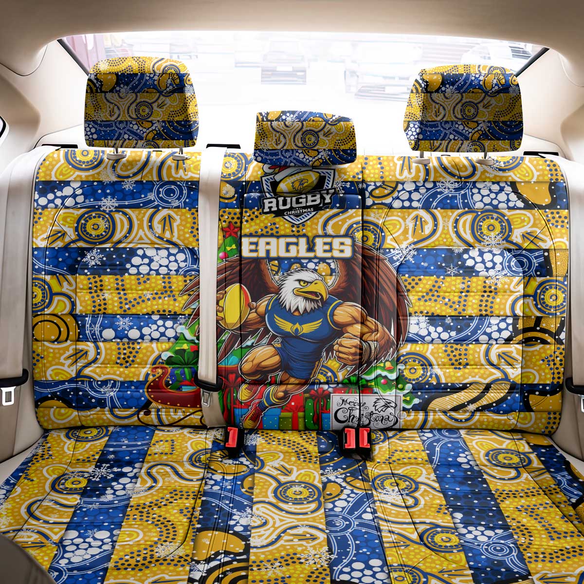 Eagles Football Merry Christmas Back Car Seat Cover Indigenous Australian Art